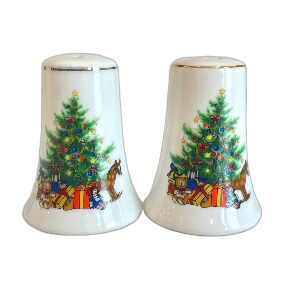 Classic Christmas Tree Serveware - Set of Vintage Porcelain Salt/Pepper Shakers